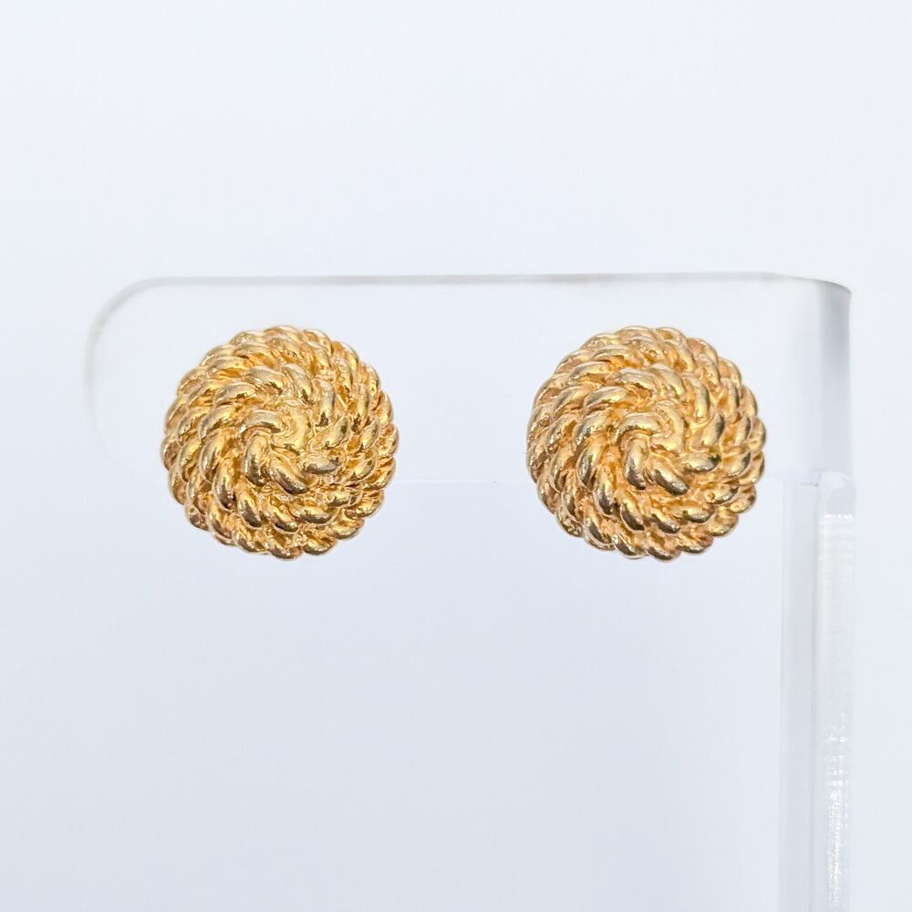 Vintage Clip On Earrings Woven Circle Design 0.75" Gold Tone Statement